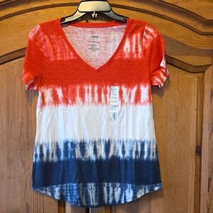 Women's Sonoma Goods For Life Patriotic V-Neck Tee Red White Blue Ombre XS NEW